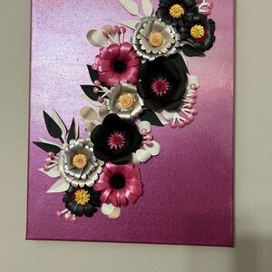Floral Mixed Media Art on Pink Canvas